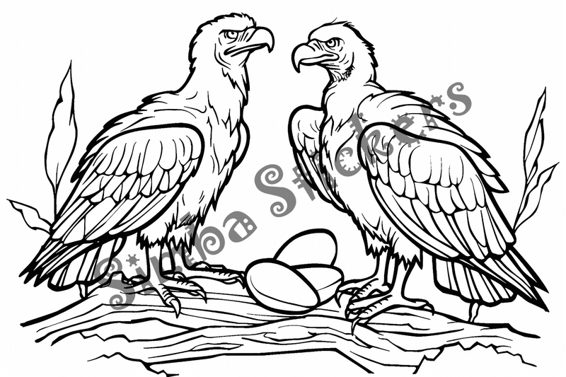 Colouring pages, bundle of vultures with chicks or eggs, 25 images, rm6krw