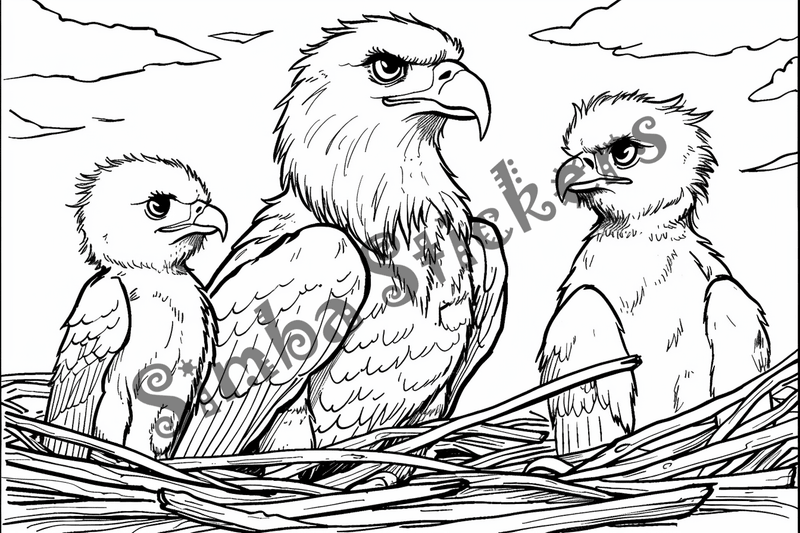 Colouring pages, eaglets or with eaglets, 10 images