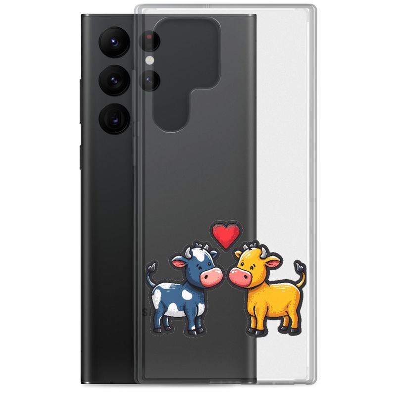 Clear Case for Samsung, Cattle, bull and cow in love, colourful , heart in picture, fvta2y
