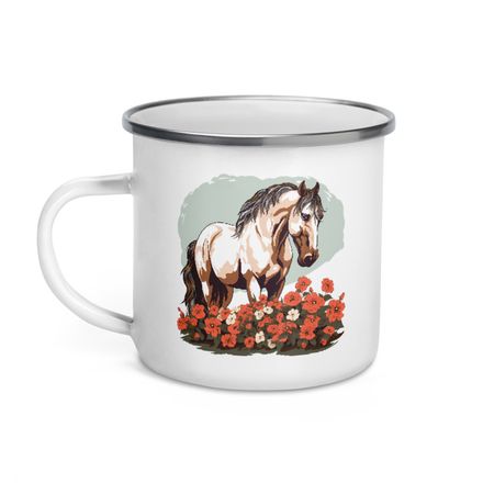 Enamel Mug, Cattle, bull and cow in love, colourful , heart in picture, fvta2y