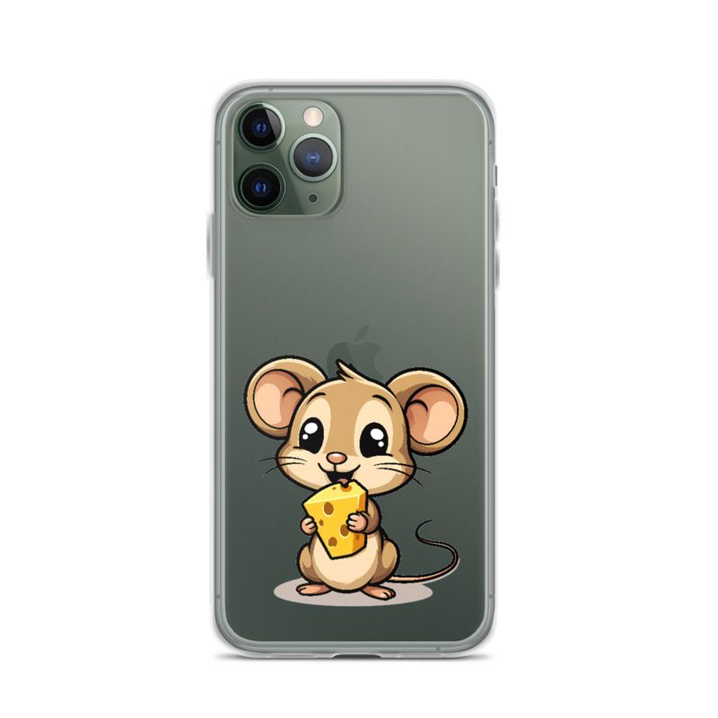 Clear Case for iPhone, Small Mouse happily licking large chunk of cheese, pqapy6