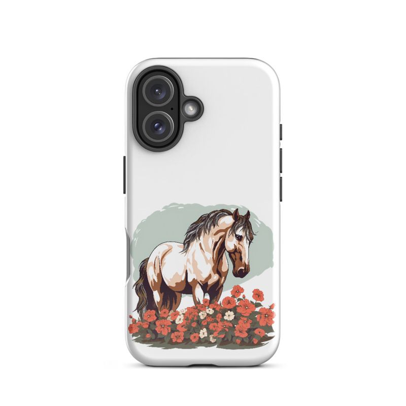 Tough Case for iPhone, Brown horse in field of red flowers, n4w2fj