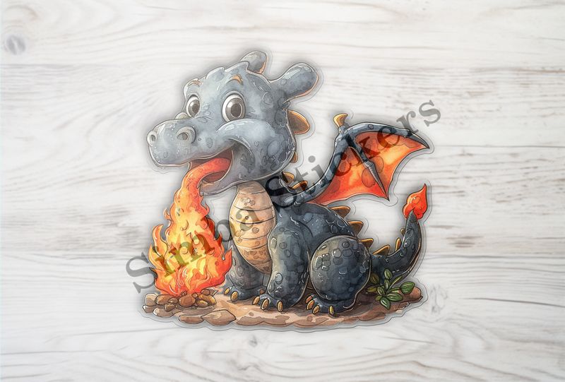 Cute baby dragon breathing fire