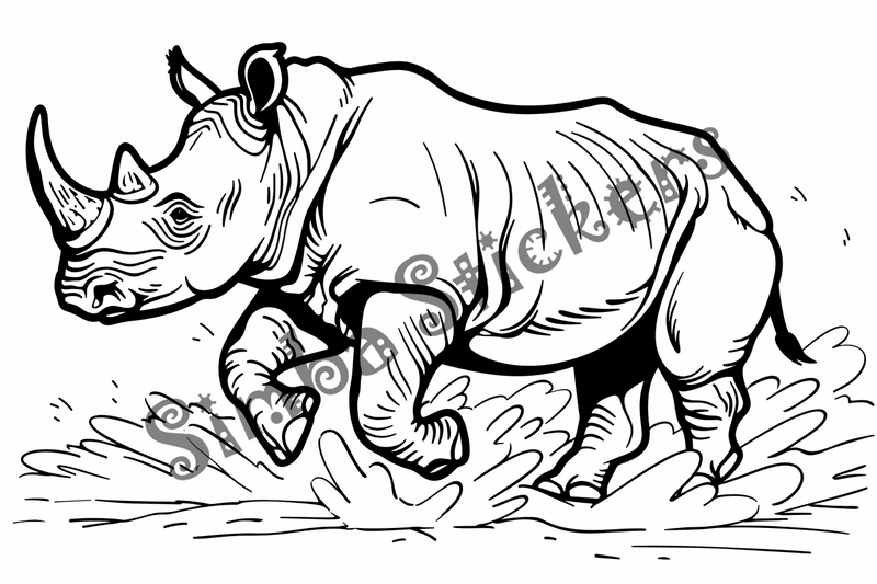 Colouring pages, bundle of rhinos running, 10 images
