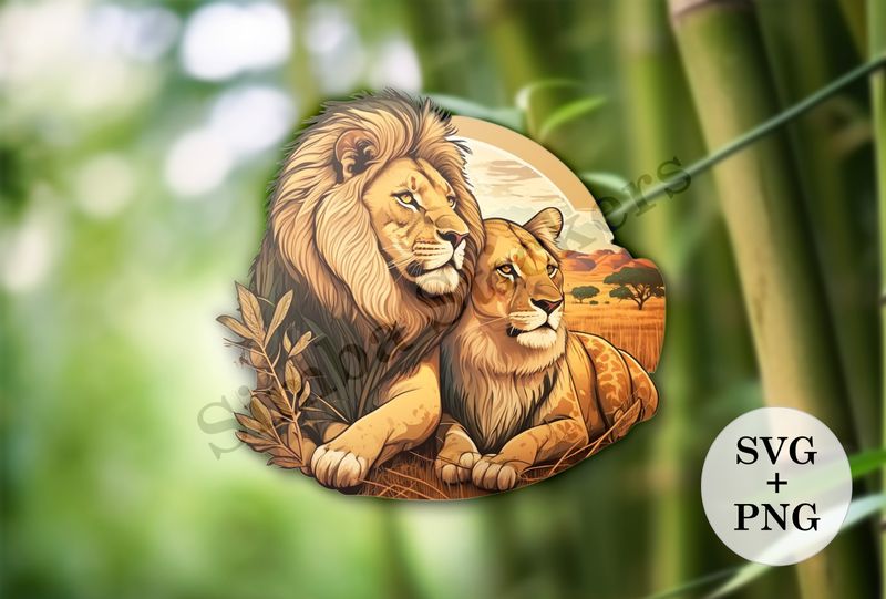 Male lion with lioness