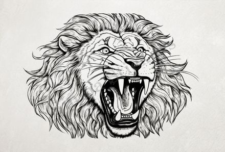 Lion roaring, head, outline art