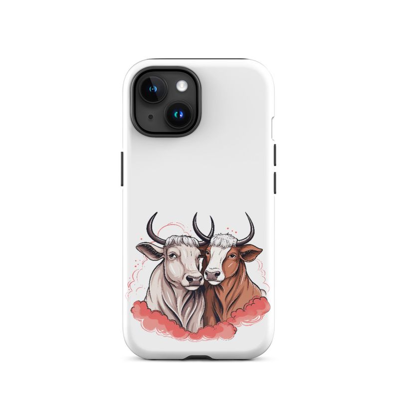 Tough Case for iPhone, Bull and cow, romantic, reddish clouds, qoucds