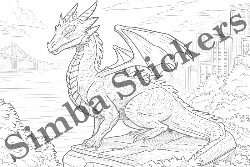 Colouring pages, bundle of dragons, 10 images