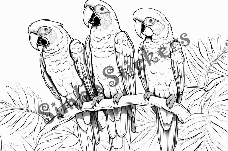 Colouring pages, bundle of parrots 2, 25 images