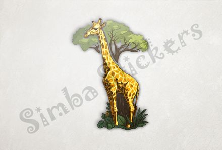 Giraffe looking slim in front of tree in the Savanna