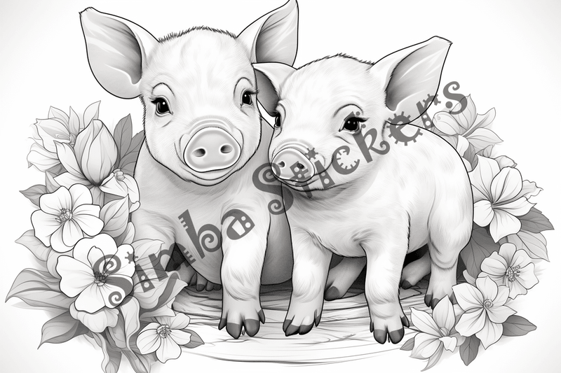 Colouring pages, bundle of pigs in love, 10 images