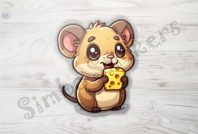 Small Mouse happily holding small bit of cheese