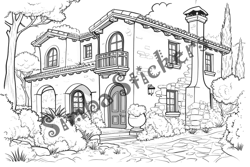 Colouring pages, bundle of houses, Italian countryside, 10 images