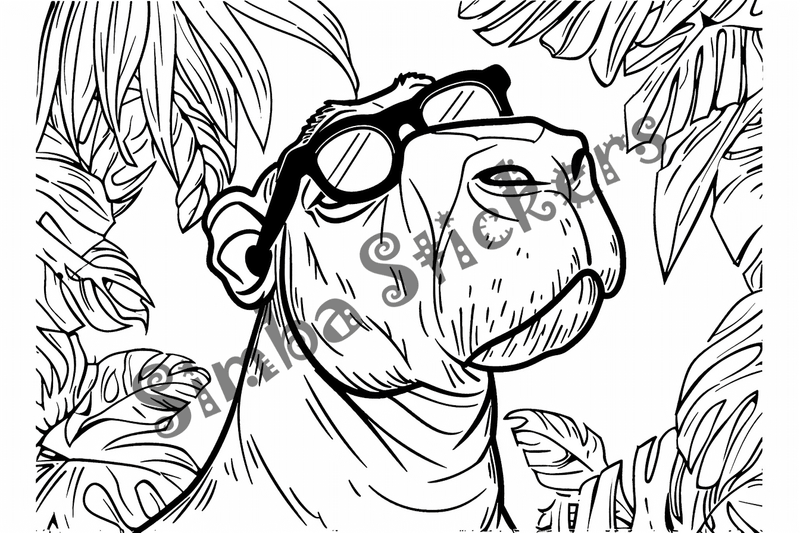 Colouring pages, bundle of capybaras in glasses or top hats, 10 images