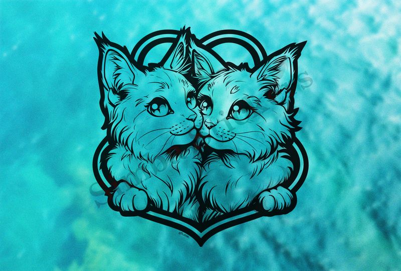 Cats in love, outline art