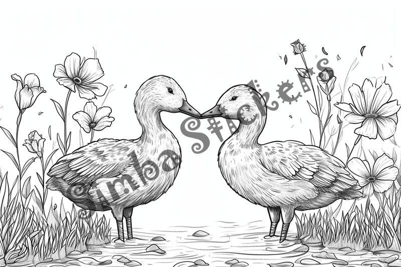 Colouring pages, bundle of geese in love, 10 images