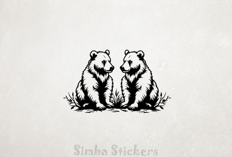Bears sitting down with side-glances, outline art, wfuy5r