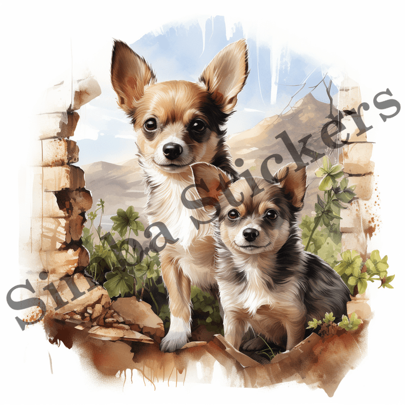 Chihuahua dogs, watercolour, image set, 10 images