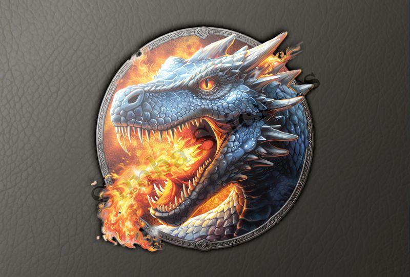 Dragon breathing fire, head covered in fire