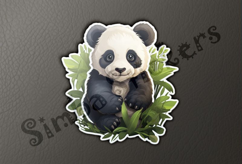 Panda bear sitting in leafy surroundings, t03smd