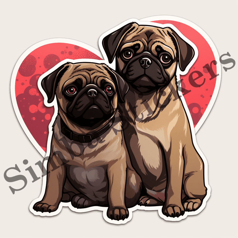 Pug dogs in love, image set, 10 images