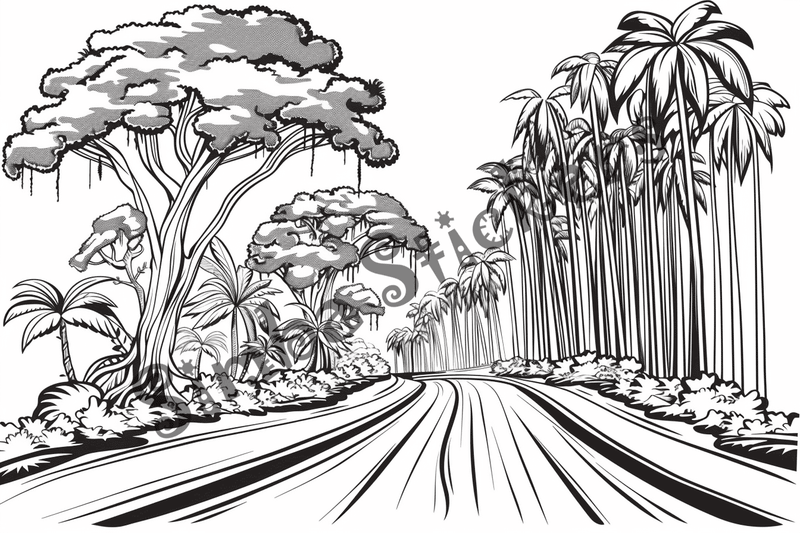 Colouring pages, bundle of Equatorial Rainforest landscape, 25 images 2