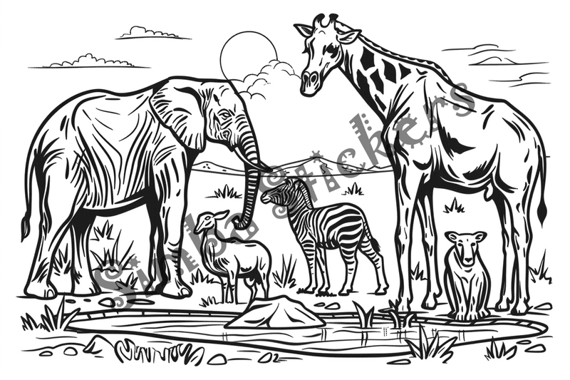Colouring pages, bundle of African Savanna landscape, 25 images
