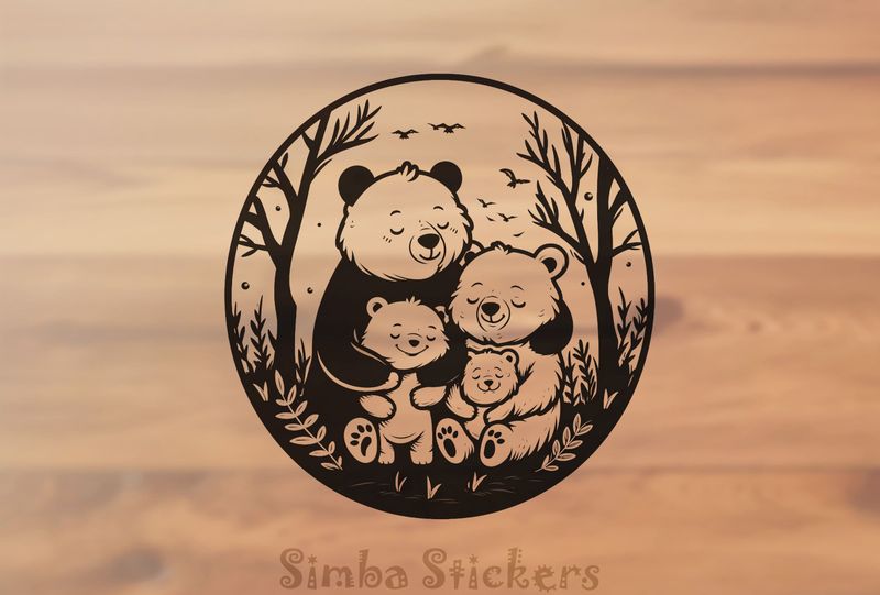 Bear family hugging in circle, outline art, kxdgkr