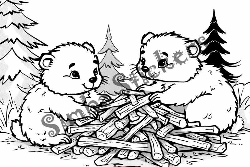 Colouring pages, bundle of beavers building beaver dam, 10 images