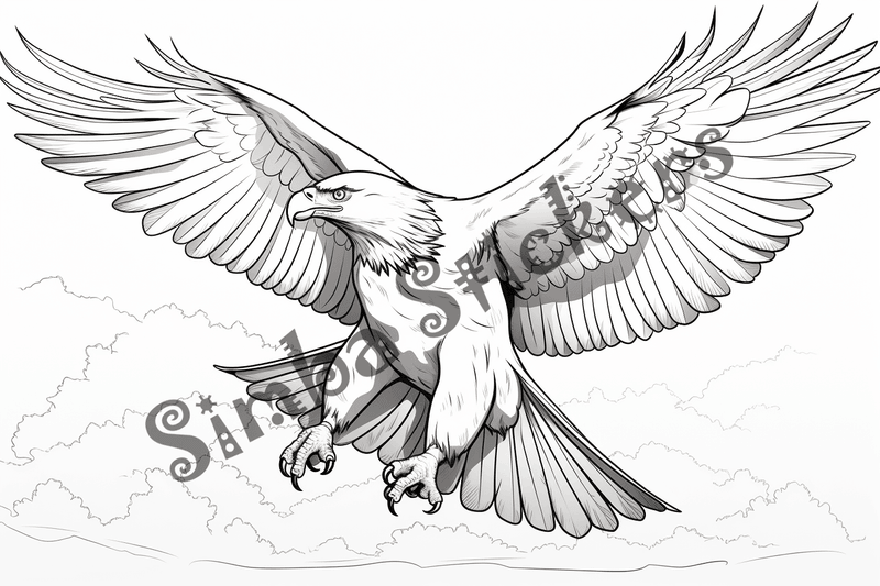 Colouring pages, bundle of eagles flying, 10 images
