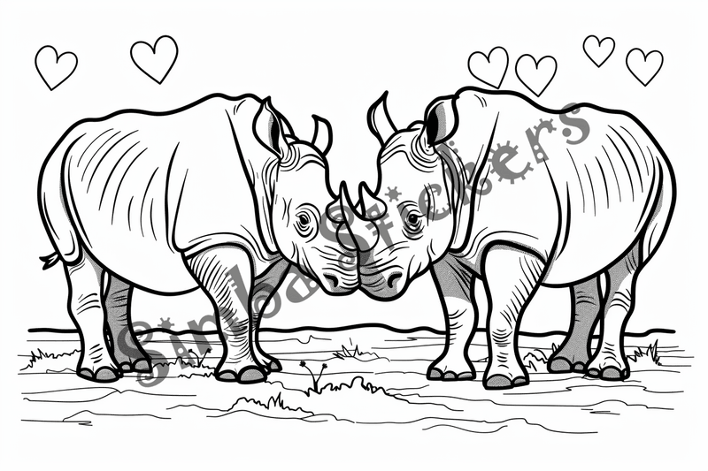 Colouring pages, bundle of rhinos in love, 10 images