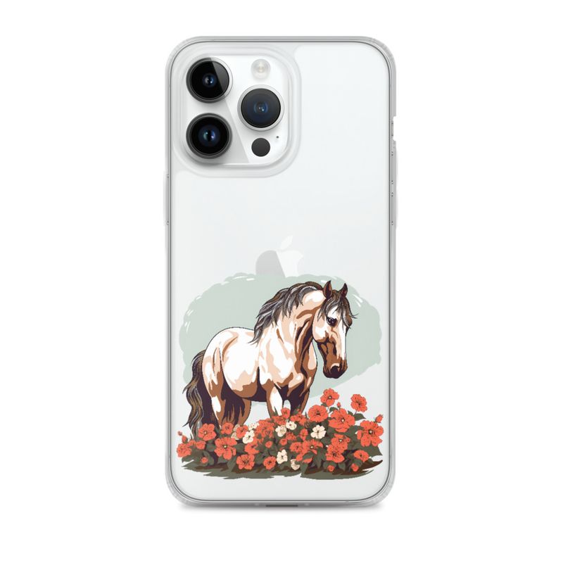 Clear Case for iPhone, Brown horse in field of red flowers, n4w2fj