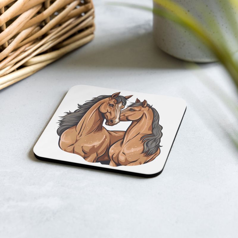 Cork-Back Coaster, Two brown horses snuggling, tdwcyd