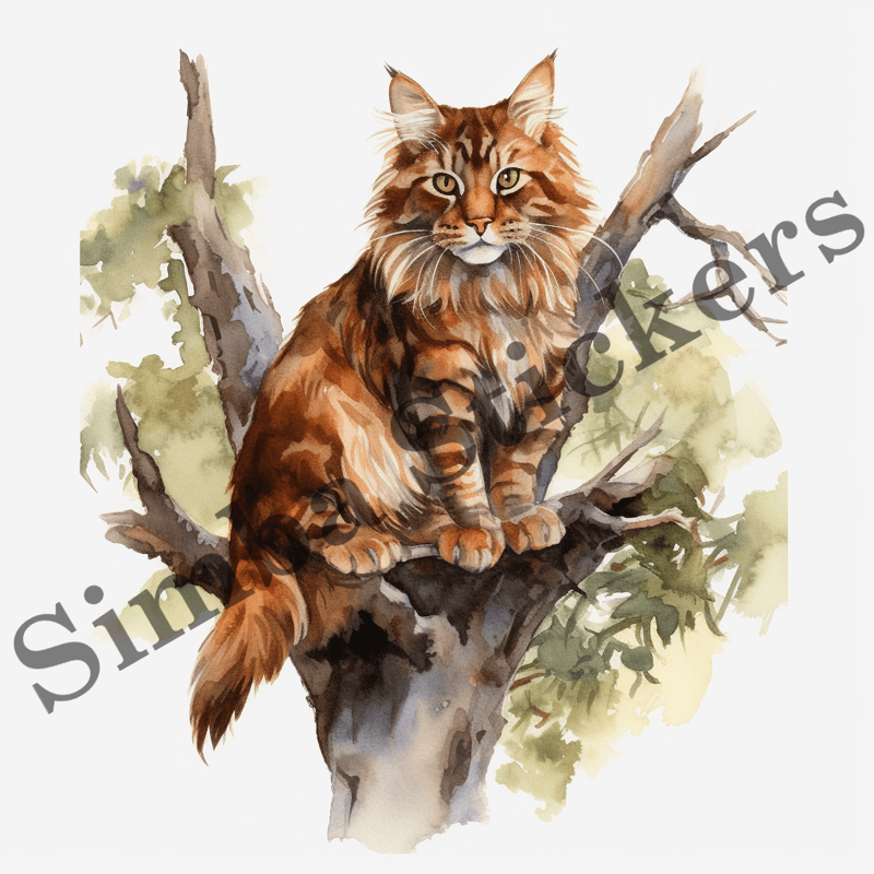Maine Coon cats in trees, image set, 10 images