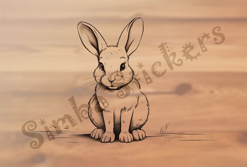 Hare sitting, looking straight ahead, outline art