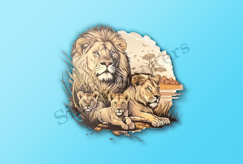 Male lion with cubs