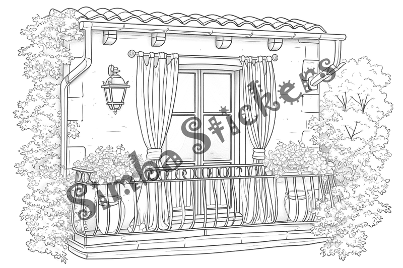 Colouring pages, bundle of houses, Mediterranean, 10 images