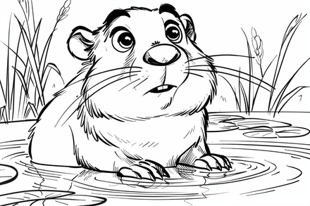Colouring pages, bundle of beavers in water, 10 images