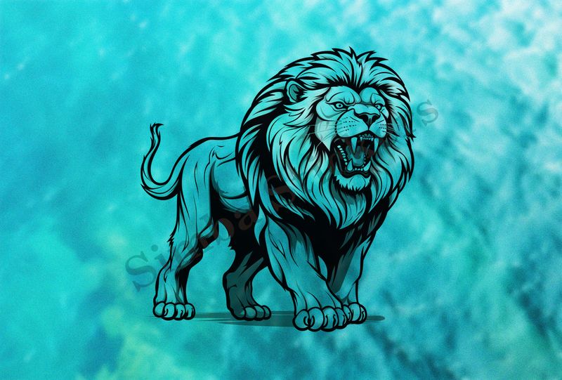 Majestic lion roaring,  outline art