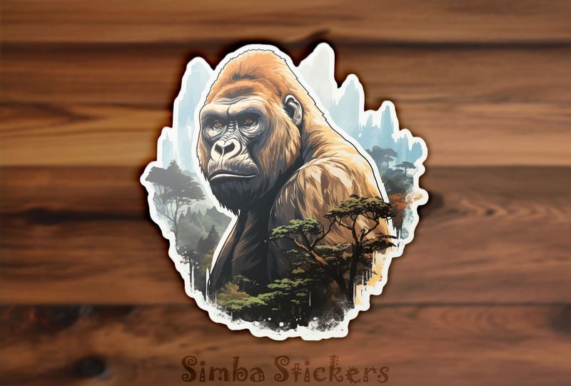 Sad gorilla with forest foreground, woftzi