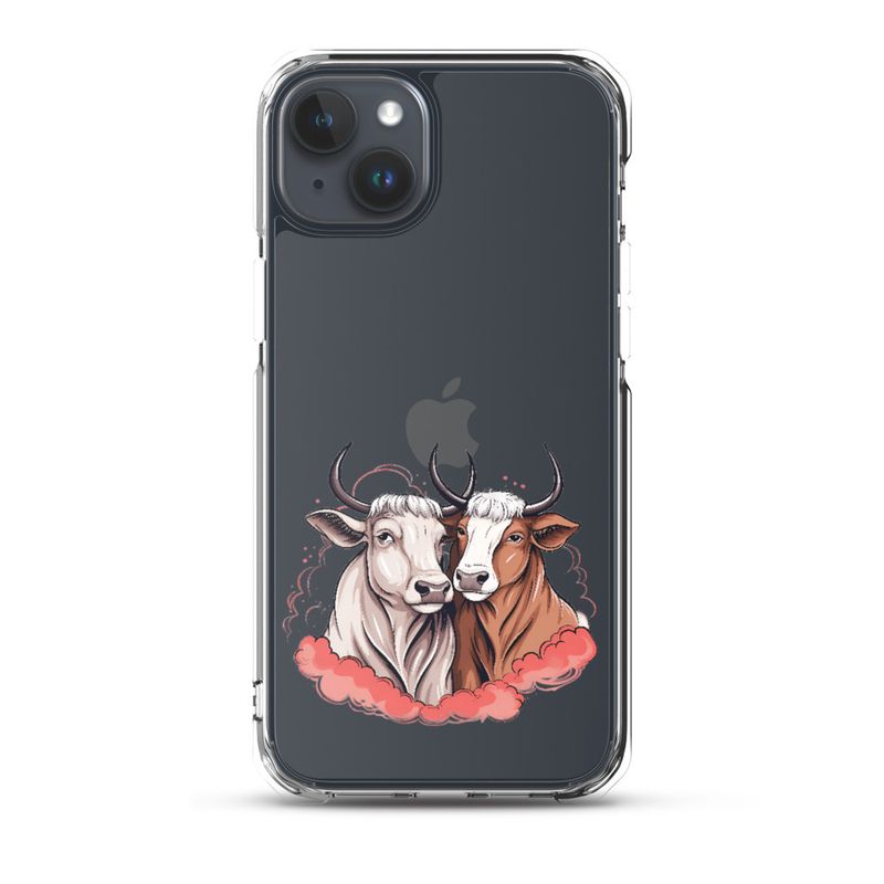 Clear Case for iPhone, Bull and cow, romantic, reddish clouds, qoucds