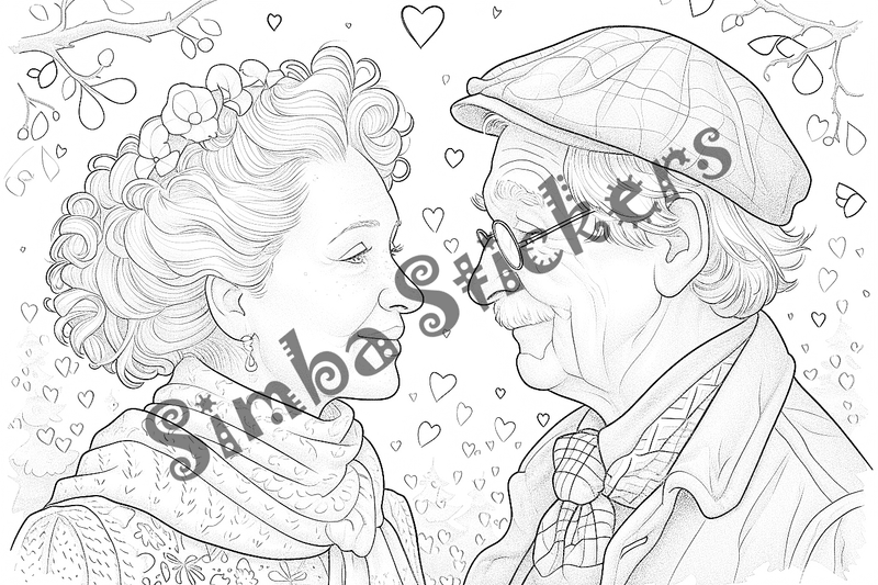 Colouring pages, bundle of people, elderly and grandparents with children, 50 images
