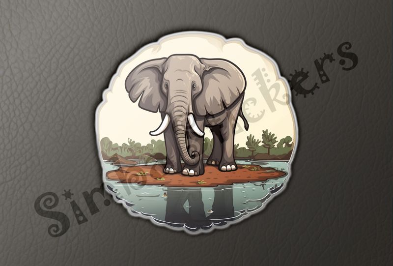 Elephant on dry ground in middle of pond