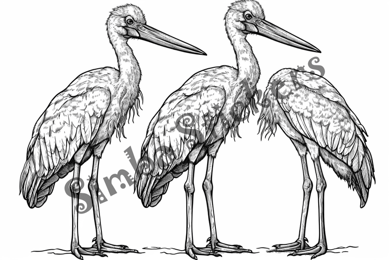 Colouring pages, bundle of marabou storks 2, 25 images