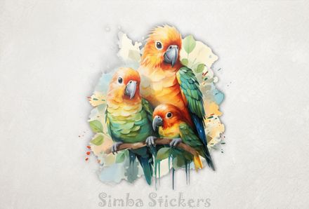 Parrots in love perching with youngling, nwgcer