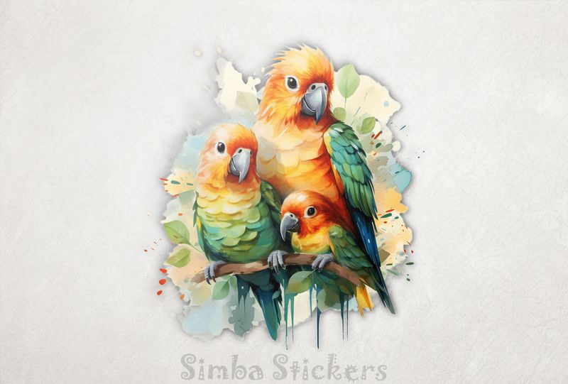 Parrots in love perching with youngling, nwgcer