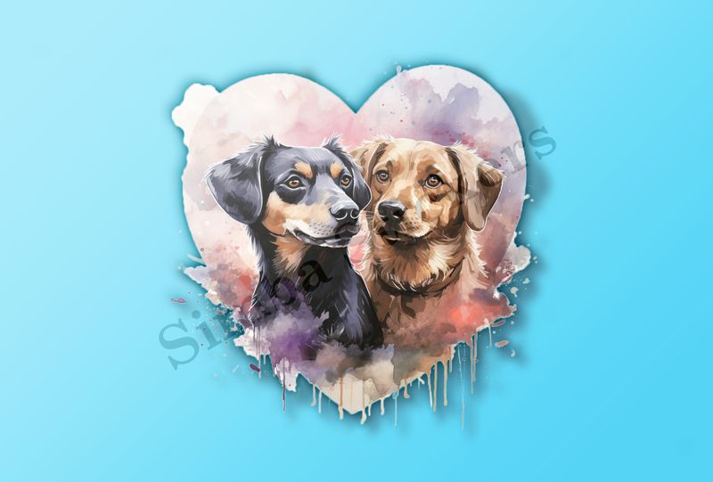 Dogs in love, watercolour