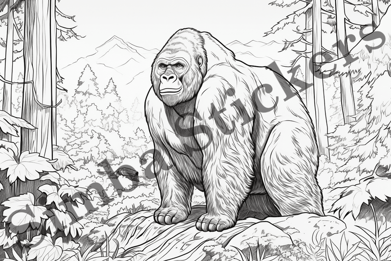 Colouring pages, bundle of gorillas, 25 images