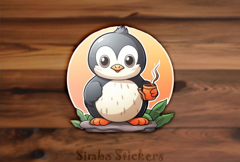 Penguin holding warm drink, tdzhcl