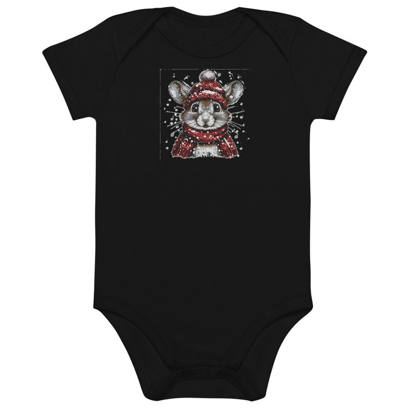 Embroidered Organic Cotton Baby Bodysuit, 3-18 Months, Elephant, face with large trunk and tusks